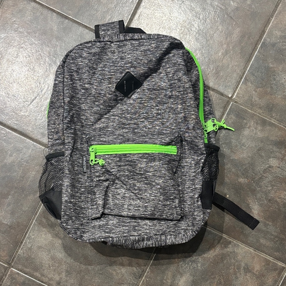 Gray Backpack with Neon Green Accents